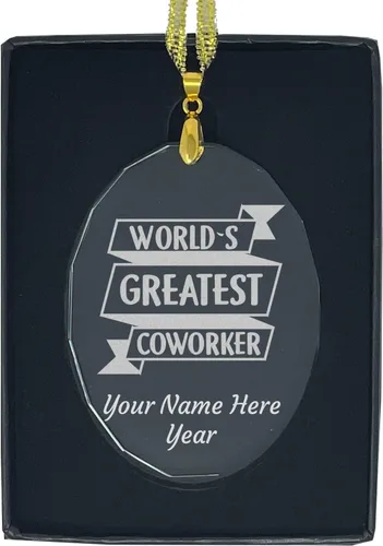 Vista 9 de LaserGram Adorno de Navidad de vidrio personalizado, el mejor compañero de trabajo del mundo, idea de regalo grabada con láser personalizada