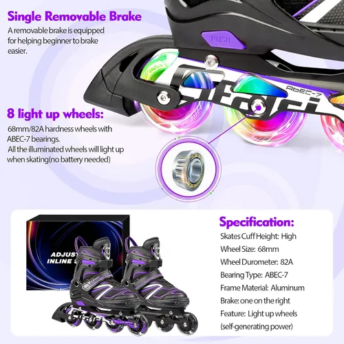 Vista 5 de Patines en línea para niños y adultos, cuchillas ajustables para adultos, mujeres, hombres, niñas y niños con ruedas iluminadas, perfectos