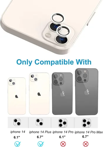 Vista 6 de [Púrpura] Cubierta completa de metal + protector de lente de cámara de vidrio templado para iPhone 14/14 Plus, funda de pantalla de lente de cámara