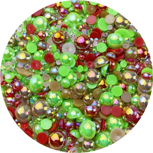 Vista 19 de Cuentas de resina con diamantes de imitación, mitad redonda, cuentas de perlas planas de 30 g, cuentas de media perla con diamantes de imitación