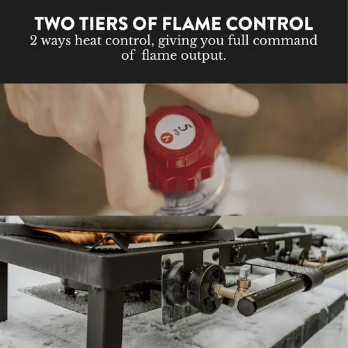 Vista 4 de GasOne Quemador Doble de Propano de Alta Presión - Cocina al Aire Libre con Escudo Térmico y Protector – Cabezal de Quemador de Propano