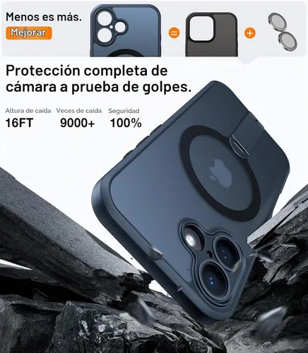 Vista 5 de TORRAS Funda magnética con soporte de 360° para iPhone 16, protección completa de la cámara, compatible con MagSafe, protección contra caídas