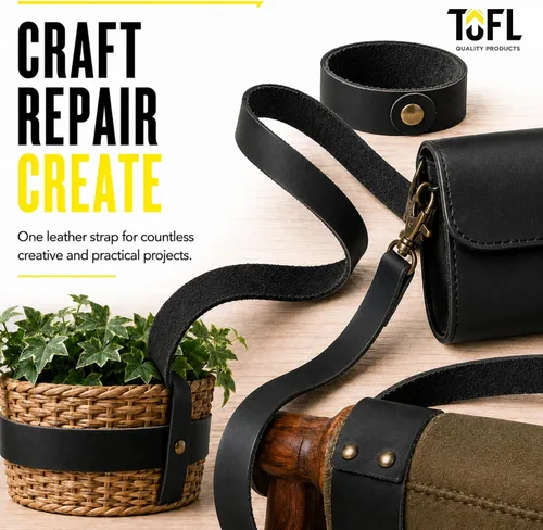 Vista 4 de TOFL Correas de piel, para hacer manualidades, de 5/8 x 1/8 x 72 pulgadas. Negro