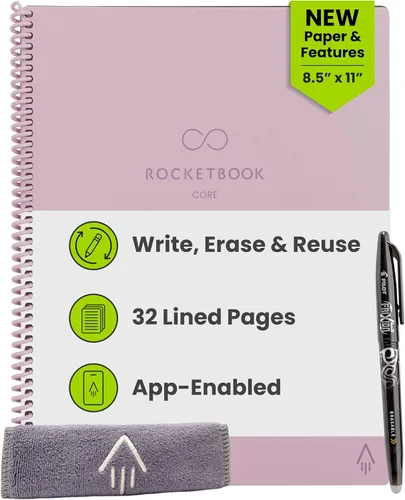 Vista 18 de Rocketbook Core - Cuaderno reutilizable con espiral, tamaño ejecutivo 6x8.8, negro - páginas rayadas, conectado a la aplicación, borrable, cubierta