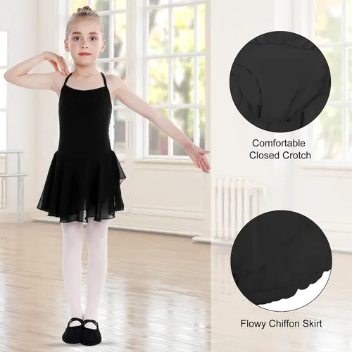 Vista 5 de HiDance Leotardos de ballet para niñas, vestido de baile de bailarina, leotardos de ballet con falda
