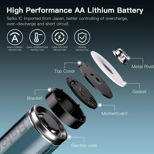 Vista 4 de 2 baterías de litio recargables AA, batería AA de 1.5 V 3700 mWh, recargable, compatible con cámara de rastro y controlador de juego, etc.
