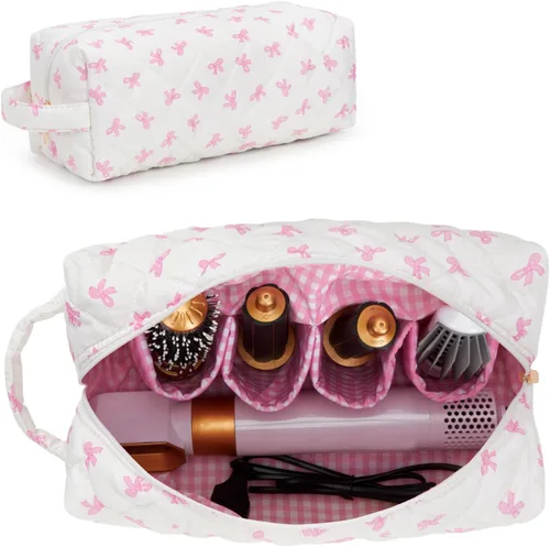 Vista 12 de Bolsa de viaje para herramientas para el cabello, compatible con Dyson Airwrap acolchada con estampado de leopardo, estuche de viaje para Shark