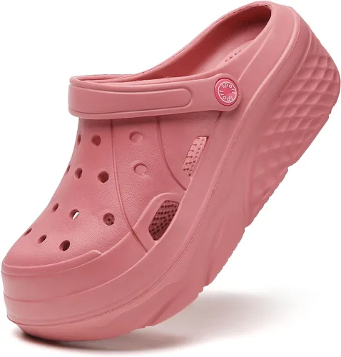 Vista 15 de SECHRITE Zuecos de plataforma para mujer, zapatos de jardín, impermeables, para playa, piscina, sandalias de verano, pantuflas para el hogar, serie