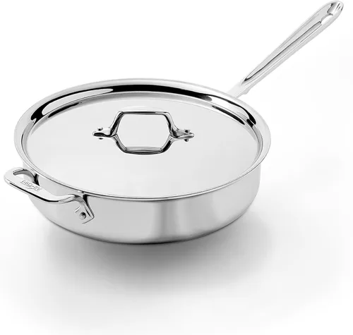 Vista 10 de All-Clad D3 Sartén Salteadora de Acero Inoxidable de 3 Capas con Tapa y Mango 3 Cuartos, Inducción, Apto para Horno y Parrilla 600F