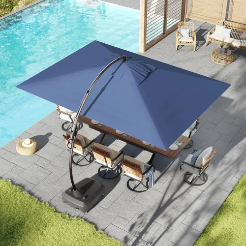 Vista 22 de Grand Patio 9x12 pies Sombrilla voladiza con base y funda para exterior, sombrilla rectangular de aluminio para terraza y jardín (Champán, 9x12 pies)