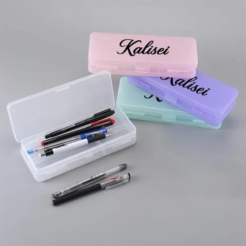 Vista 6 de Caja de lápices transparente de gran capacidad, estuche personalizado de doble capa con nombre, caja de lápices de plástico transparente apilable