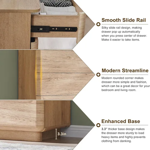 Vista 5 de ACCOHOHO Cómoda moderna de 9 cajones para dormitorio, cómodas de madera de 52" de ancho con gran almacenamiento, cajonera sin tiradores soporte