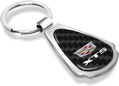 Vista 2 de iPick Image Para Cadillac XT5 Real Negro Fibra de Carbono Cromo Metal Teardrop Llavero