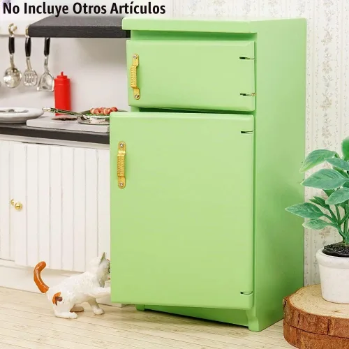 Vista 2 de Odoria 1/12 Miniatura Frigorífico Refrigerador Casa de Muñecas Accesorios de Muebles de Cocina Verde
