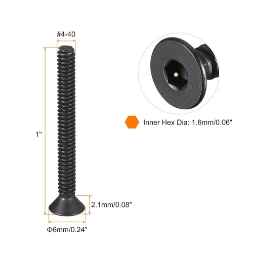 Vista 2 de uxcell Tornillos de Cabeza Plana con Hexágono Interior #4-40x1, Tornillos de Cabeza Plana Avellanada con Hexágono Interior de Acero al Carbono Grado