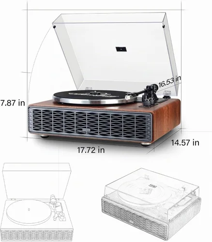 Vista 7 de Annesburg Reproductor de Discos de Vinilo, Tocadiscos Bluetooth con Altavoces Incorporados para Discos de Vinilo, Alta Fidelidad con Transmisión por