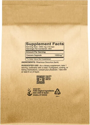 Vista 2 de Pure Original Ingredients Cascara Sagrada (1lb) Sin OMG y sin gluten, glucósidos