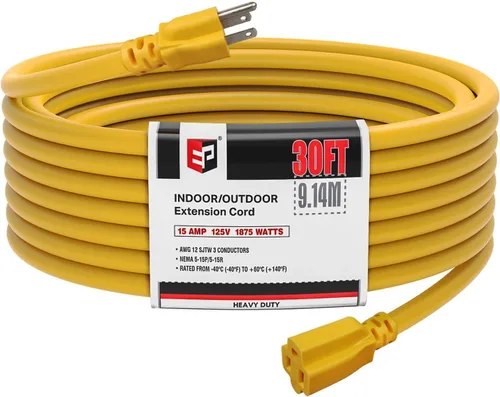 Vista 42 de EP 50 Ft Heavy Duty Outdoor Extension Cord, 12/3 SJTW Black 3-Prong Negro