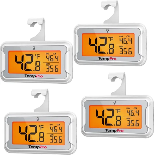 Vista 12 de TempPro Termómetro para refrigerador con gran pantalla LCD retroiluminada, termómetro para congelador con registro máximo/mínimo, fácil reemplazo