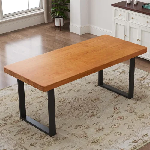 Vista 8 de Mesa de comedor moderna minimalista de madera maciza de 47 pulgadas, base de metal resistente, fácil montaje, mesa versátil para comedor, sala