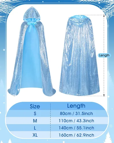 Vista 2 de Capa de princesa con capucha para mujer, capa de lentejuelas para disfraz de hada con capucha para carnaval, Halloween, fiesta de cosplay