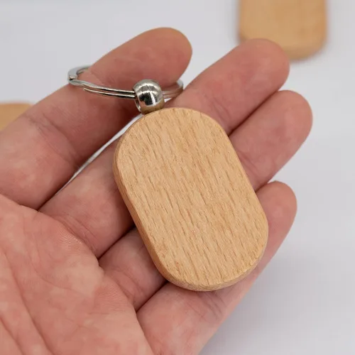 Vista 4 de TFoRibbon Paquete de 20 llaveros de madera en blanco con grabado de madera rectangular