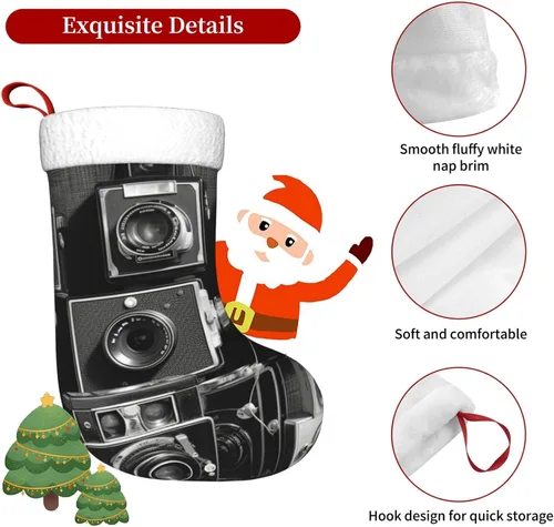 Vista 6 de Retro Cool Camera Collection - Calcetines de Navidad colgantes para decoración navideña, calcetines de Navidad de terciopelo de 18 pulgadas con puño