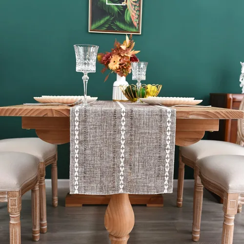 Vista 3 de Camino de mesa rústico de granja con rayas trenzadas, decoración de mesa bordada para cocina, sala de estar, comedor, vacaciones y fiesta, café, 13
