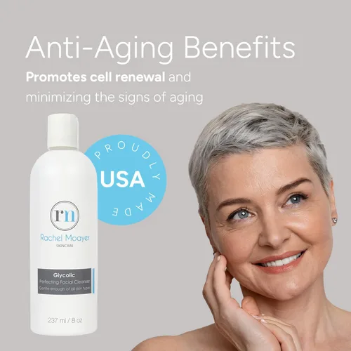 Vista 4 de Rachel Moayer Limpiador facial perfeccionador glicólico, lavado facial exfoliante con 12% de ácido glicólico, limpia y previene el acné, para todo