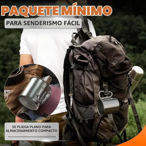Vista 5 de Taza de camping de acero inoxidable con mosquetón, taza de lata de 13.5