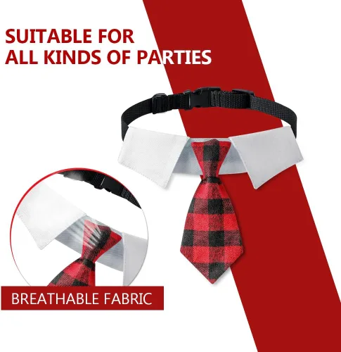 Vista 3 de Collar ajustable para perros pequeños, medianos y grandes, corbata de cumpleaños para perros (mediano, cuadros rojos/negros)