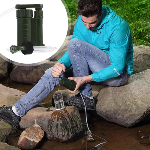 Vista 3 de ABOOFAN Purificador de filtro de agua portátil para acampar, equipo de supervivencia ligero para senderismo uso de emergencia al aire libre, verde