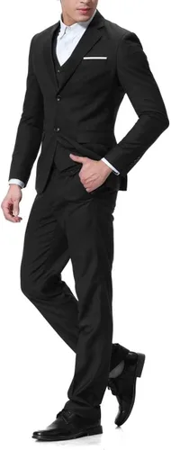 Vista 4 de Cloudstyle Chaqueta de color sólido de 3 piezas con 2 botones y ajuste delgado para hombre, traje formal de boda inteligente
