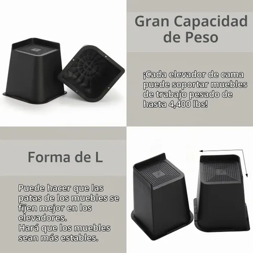 Vista 3 de Hiceeden Paquete de 4 elevadores de cama resistentes, elevadores de muebles de sofá de 6 pulgadas, elevadores de cama, bloques de elevación