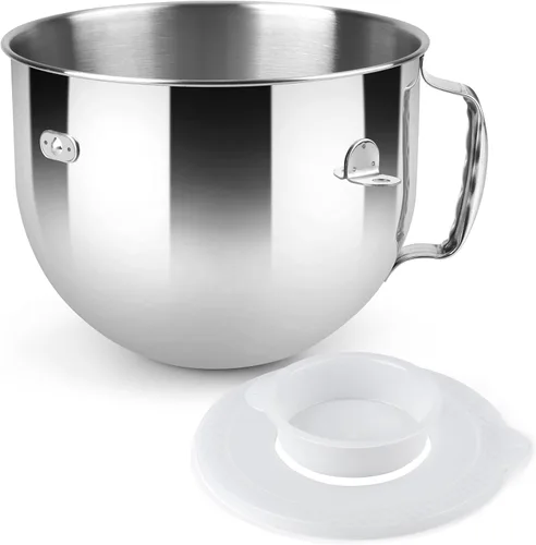 Vista 10 de Tazón de acero inoxidable compatible con mezclador Kitchenaid de 4.5/5 cuartos de galón, con tapa, cuenco inoxidable de 5 cuartos de galón
