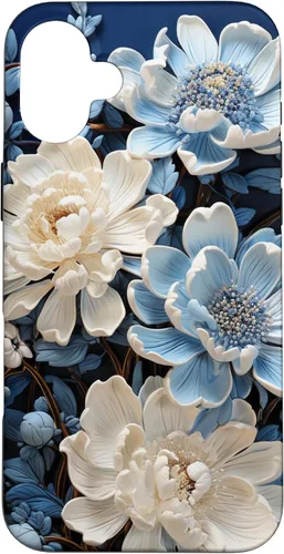 Vista 22 de iPhone 16 Chinoiserie Floral Toile Blue and White Case