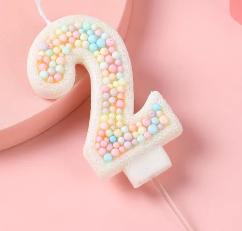Vista 4 de EAKE Macaron Pastel Number 2 Birthday Candle 3D Glitter Cake Topper Decor