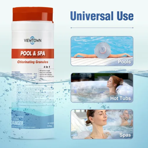 Vista 4 de Gránulos de cloración de 5 libras para piscinas, spas y jacuzzis - Mata bacterias y algas, fórmula de disolución rápida