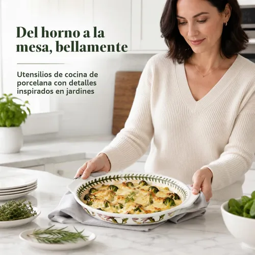 Vista 5 de Portmeirion Botanic Garden - Plato ovalado para gratinar de 10 pulgadas, diseño de rosa de perro, plato para hornear de porcelana duradera