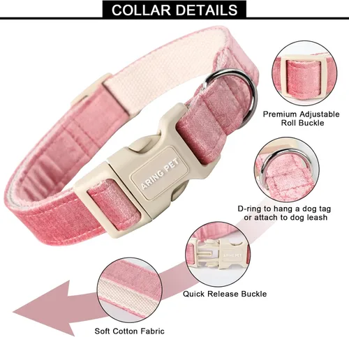 Vista 2 de Aring Pet Collar de algodón, ligero y ajustable, con hebilla de liberación rápida para perros pequeños, medianos y grandes, para cachorros, rosa