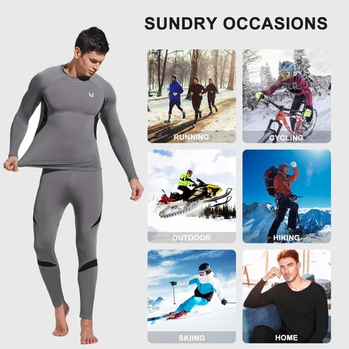 Vista 6 de UNIQUEBELLA Men's Thermal Underwear Sets Top & Long Johns Fleece Sweat Quick Drying Thermo Base Layer