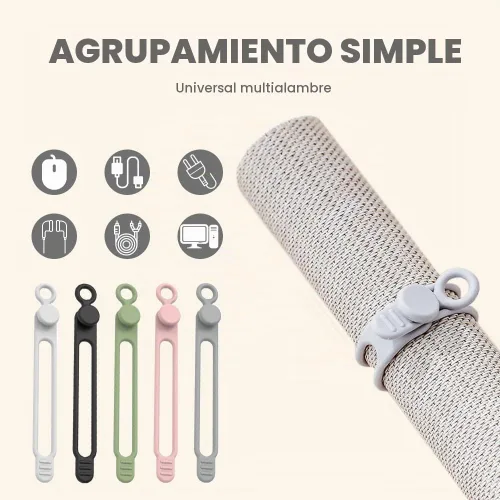 Vista 3 de Organizador de cables de datos, 2025 nuevas bridas de cable de silicona reutilizables organizador de gestión de cables para agrupar y sujetar cables