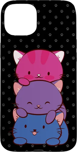 Vista 9 de Funda para iPhone 16 Bisexual Pride Kawaii Kitty Cat Stack Anime