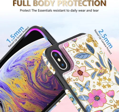 Vista 4 de NNH Funda tipo cartera compatible con iPhone Xs Max con bloqueo RFID, ranuras para tarjetas, folio de piel sintética, función atril, doble cierre