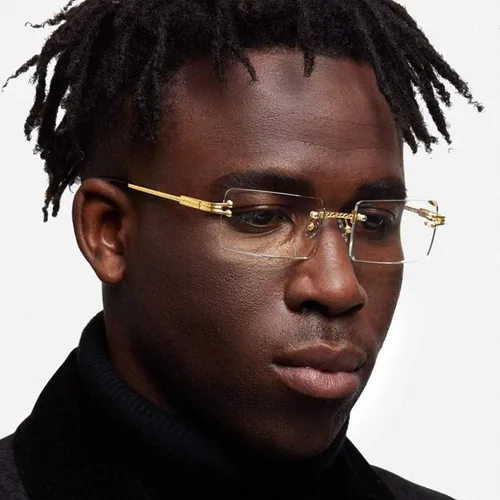 Vista 4 de Gafas rectangulares de lujo vintage retro oro marco moda Hip Hop para hombre