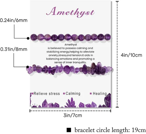 Vista 2 de Pulseras de cristal curativo para mujer, 2 pulseras de piedra natural de 0.236 pulgadas, pulseras elásticas de cuentas de cristal hechas a mano