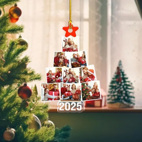 Vista 4 de Árbol de Navidad familiar con foto personalizada, adorno fotográfico personalizado, para papá, mamá, abuela, abuelo, hermana, hermano, marido