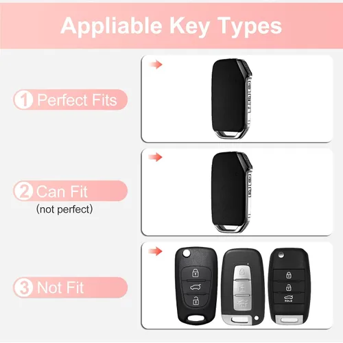 Vista 2 de Compatible with Kia Key Fob Cover with Keychain Genuine Leather Crystal Key Protector