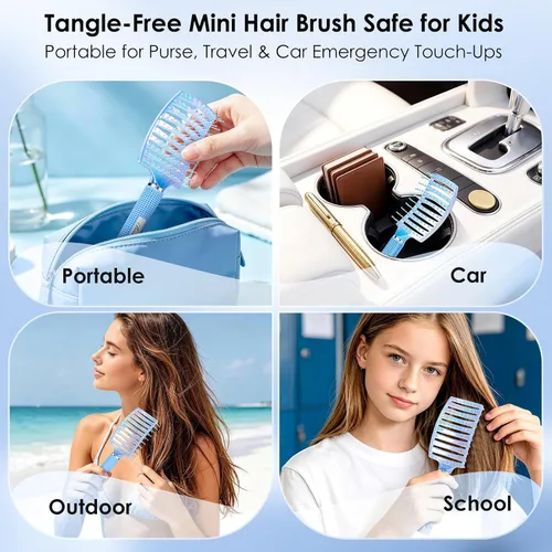Vista 3 de Bsisme Mini cepillo desenredante para cabello húmedo y seco, diseño curvado Azul