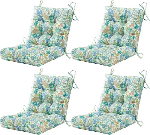 Vista 36 de BLISSWALK Cojines para sillas de exterior, 40 x 20 x 4 pulgadas, cojín de mimbre grueso con respaldo bajo y lazos para muebles de patio, floral
